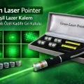 BUĞZ Green Laser Pointer Yeşil Lazer Kalem 5 Başlıklı Özel Kadife Gri Kutulu