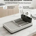 BUĞZ Gri Bulaşıklık Tabaklık Bardaklık Kaşıklık Tezgah Üstü Mutfak Organizeri Standı