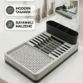 BUĞZ Gri Çok Bölmeli Tezgah Üstü Bulaşıklık Tabak Bardak Kurutmalık Kaşıklık Standı