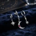 BUĞZ Gümüş Renk 3 lü Ay ve Yıldız Model Küpe