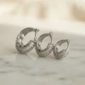 BUĞZ Gümüş Renk 3 lü Zirkon Taşlı Halka Küpe Set