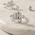 BUĞZ Gümüş Renk Kedi Tasarım Pirinç Kadın Yüzük