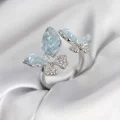 BUĞZ Gümüş Renk Mavi Kelebek Model Zirkon Taşlı Kadın Yüzük