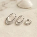 BUĞZ Gümüş Renk Oval Halka Model Zirkon Taşlı 3 lü Küpe Set