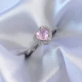 BUĞZ Gümüş Renk Pembe Zirkon Taşlı Kalp Charm Model Pirinç Kadın Yüzük