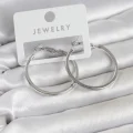 BUĞZ Gümüş Renk Pirinç Köşeli Kenar Halka 32 mm Kadın Küpe