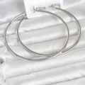BUĞZ Gümüş Renk Pirinç Köşeli Kenar Halka 72 mm Kadın Küpe