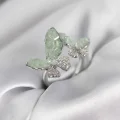 BUĞZ Gümüş Renk Su Yeşili Kelebek Model Zirkon Taşlı Kadın Yüzük