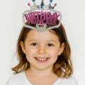  Gümüş Renk Taç Üzeri Pembe Birthday Prenses Yazılı Çocuk Parti Tacı 11X12 cm