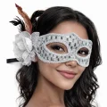 BUĞZ Gümüş Renk Tüylü Balo Maskesi Kadın Parti Aksesuarı
