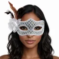 BUĞZ Gümüş Renk Tüylü Balo Maskesi Kadın Parti Aksesuarı