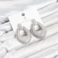 BUĞZ Gümüş Renk Zirkon Taşlı Damla Halka Model Kadın Abiye Küpe - BUĞZ