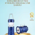 BUĞZ Güneş Enerjili Kızaklı Şarjlı Büyük Boy Kamp Feneri – USB Çıkışlı, Katlanabilir, Çok Fonksiyonlu