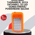  Güneş Paneli ile Şarj Olan 32 LED’li Powerbank Cihazı