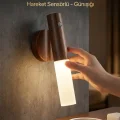 BUĞZ Hareket Sensörlü Kablosuz LED Aplik Şarjlı Ahşap Renk Günışığı Duvar Lüks Lambası