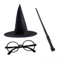 BUĞZ Harry Potter Siyah Şapkası Harry Potter Gözlüğü Harry Potter Asası 3 Lü Set