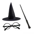  Harry Potter Siyah Şapkası Harry Potter Gözlüğü Harry Potter Asası 3 lü Set