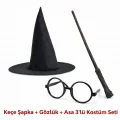 BUĞZ Harry Potter Tarzı Çocuk Seti (siyah Keçe Şapka, Asa, Gözlük) - BUĞZ