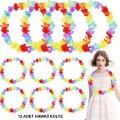  Hawaii Çiçekli Boyun Kolyesi - Renkli Tropikal Parti Leisi 12 Adet