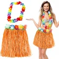 BUĞZ Hawaii Luau Aloha Turuncu Püsküllü 40 cm Etek ve Hawaii Kolye Seti