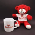 BUĞZ I Love You Baskılı Kupa Ve Kırmızı Ayıcık Seti