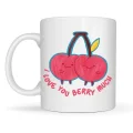 BUĞZ I Love You Berry Much Tasarımlı Kupa Model 12 Sevimli Kiraz Desenli Porselen Kahve Kupası - Hediye Fincanı