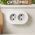 BUĞZ İkili Beyaz Topraklı Sıva Üstü Priz - Modern Elektrik Çiftli Priz