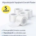 BUĞZ İpek Flaster 5 cm x 5 m 5 Adet Medikal Sabitleme Bandı Hipoalerjenik Yapışkanlı Cerrahi Flaster