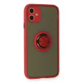 BUĞZ İphone 11 Kılıf Montreal Yüzüklü Silikon Kapak - Kırmızı