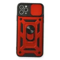 BUĞZ İphone 11 Pro Max Kılıf Pars Lens Yüzüklü Silikon - Kırmızı