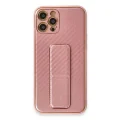 BUĞZ İphone 12 Pro Kılıf Coco Karbon Standlı Kapak - Pembe