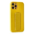 BUĞZ İphone 12 Pro Max Kılıf Coco Karbon Standlı Kapak - Sarı