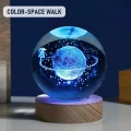 BUĞZ Işıklı Kristal Cam Küre - Satürnlü Kız Tasarımlı - Ahşap Altlıklı - USB Bağlantılı