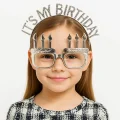  İt&#39;s My Birthday Yazılı Taç ve Mum Şekilli Gözlük Seti Gümüş Renk