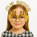 BUĞZ İts My Birthday Yazılı Taç ve Mum Şekilli Gözlük Seti Altın Renk