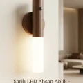 BUĞZ Kablosuz Ahşap Renk LED Duvar Lambası Şarjlı Hareket Sensörlü Günışığı Lüks Aplik