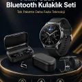 BUĞZ Kablosuz Bluetooth Kulaklık ve Kordon Hediyeli Akıllı Saat Nabız Ölçer Uzun Pil Ömrü