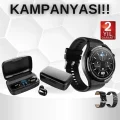 BUĞZ Kablosuz Bluetooth Kulaklık ve Kordon Hediyeli Akıllı Saat Nabız Ölçer Uzun Pil Ömrü - BUĞZ