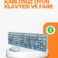 BUĞZ Kablosuz Retro Klavye ve Mouse Seti – 104 Tuşlu Sevimli Tasarım