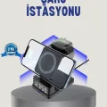 BUĞZ Kablosuz Şarj Cihazı ve Dijital Saat – 4’ü 1 Arada Hızlı Şarj, Apple Uyumlu, LED Işıklı Tasarım