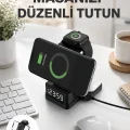 BUĞZ Kablosuz Şarjlı Dijital Masa Saati – 3 Parlaklık Seviyeli LED, Hızlı Şarj, Apple Uyumlu Yeni Nesil