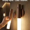 BUĞZ Kablosuz Şarjlı LED Ahşap Renk Lüks Aplik Hareket Sensörlü Günışığı Duvar Lambası