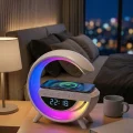 BUĞZ Kablosuz Şarjlı LED Işıklı Masa Saati Bluetooth Hoparlör Alarm Fonksiyonlu