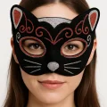 BUĞZ Kadife Dokulu Simli Kedi Maskesi Kırmızı Gümüş Detaylı