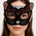 BUĞZ Kadife Dokulu Simli Kedi Maskesi Kırmızı Gümüş Detaylı