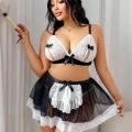 BUĞZ Kadın Büyük Beden  Seksi Hizmetçi Kostüm Fantezi Transparan Tül Fantezi Erotik 8006