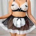 BUĞZ Kadın Büyük Beden  Seksi Hizmetçi Kostüm Fantezi Transparan Tül Fantezi Erotik 8006