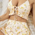 BUĞZ Kadın Çiçekli Ekru Askılı Şortlu Pijama Takım 5017