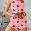 BUĞZ Kadın Pembe Çilek desenli Şortlu Pijama Takımı 5056