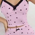 BUĞZ Kadın Pembe Kalp Desenli Askılı Şortlu Pijama Takım 5013